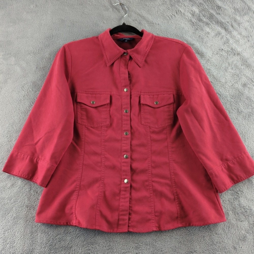 Reitmans Shirt Womens Large Button Front Utility Blouse 3/4 Sleeve Pockets Top